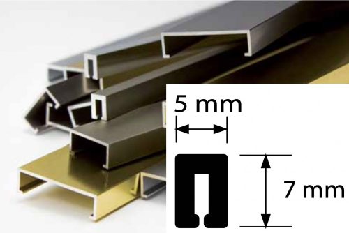 Díszcsík csempe padlólap szálcsiszolt inox hatású alumínium 5x7x2700 mm fém díszprofil burkoló profi