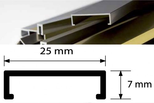 Díszprofil bordűr burkolóprofil alumínium dekorcsík 25x7x2700 mm fém díszcsík padlólap csempe kültér