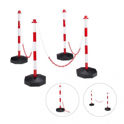 Kordonoszlop műanyag terelőkorlát lánccal 4 db megállító oszlop 140 cm-es lánccal