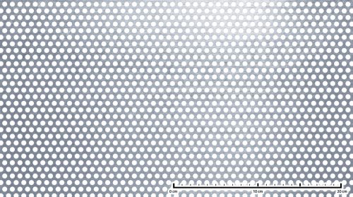 Perforált lemez acél 1000x2000x1 mm tábla 6 mm lyuk kör alakú osztással 40%-os áteresztő felület