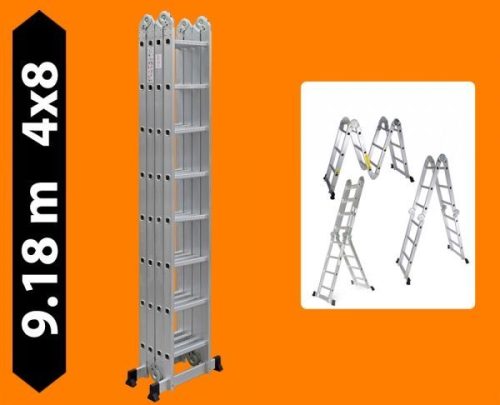 Többfunkciós csuklós létra 9,2 méter magas 4 részes összehajtható, összecsukható, 4x8 létrafok 